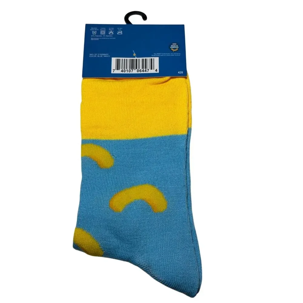 Kraft Mac & Cheese Men's Novelty Crew Socks Blue 1 Pair Shoe Size 6-12